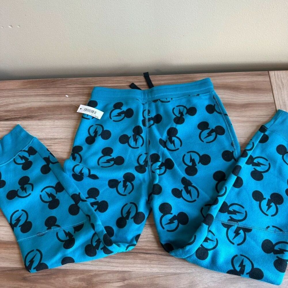 Disney Mickey Mouse Spotted Zebra Boys Jogger Pants M 8 Blue Fleece New Tags